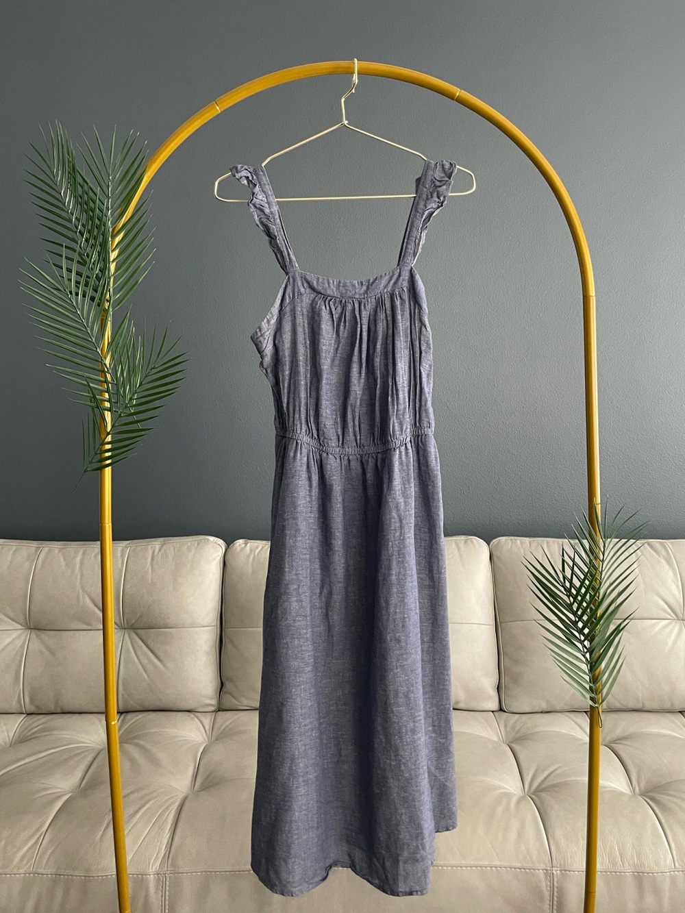 Old Navy Navy Chambray Midi Dress with Ruffle Straps
